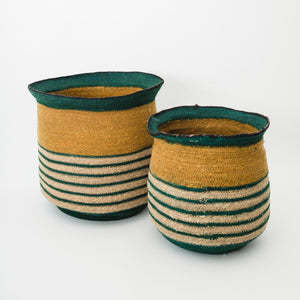 Green Striped Seagrass Basket